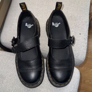 Dr. Martens Black Leather Mary Jane Platform Shoes for Women